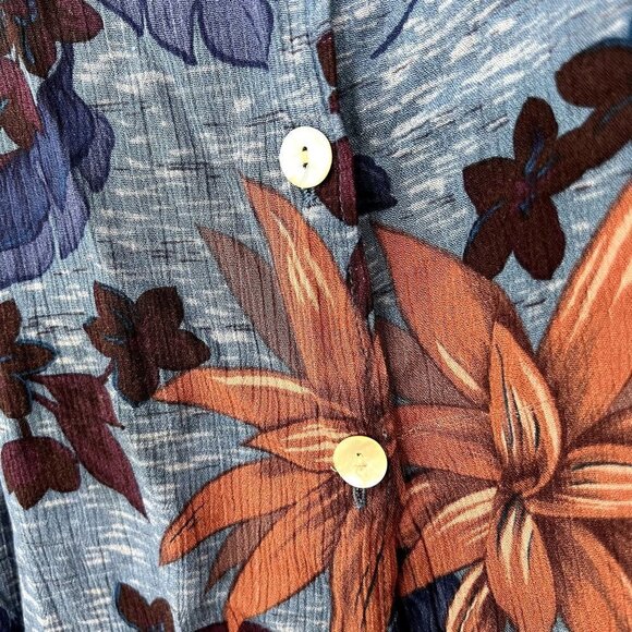 Hilo Hattie Hawaii Womens Large Blue Button Front Short Sleeve Blouse Tropical - Picture 4 of 7